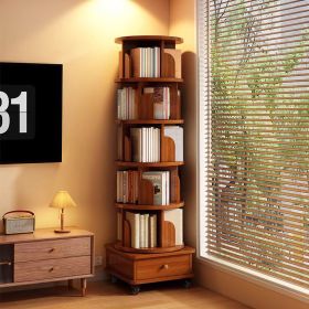 (UPGRADED) Rotating Bookshelf, 360 Display Corner Bookshelf for Small Space, 6 Tier Bookcase Storage Rack with Wheels