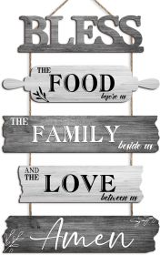 Kitchen Wall Decor Bless the Food Before Us Dining Room Wall Decor - Farmhouse Wall Art For Kitchen Dining Room- Wooden Rustic 5pcs Roped Sign 12