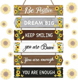 Rustic Sunflower Kitchen Decor Yellow Floral Inspirational Wall Art Hanging Sign Farmhouse Positive Quotes Wood Plaque for Home Living Room Front