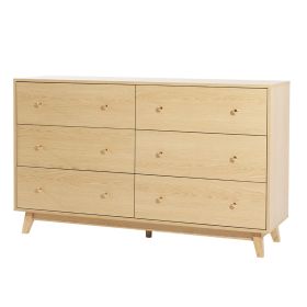 6 Drawer Dresser, Wooden Chest of Drawers with Sliding with Anti-tip Device, Modern Minimalist Dresser Chest, Closet Storage Organizer for Living