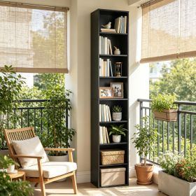Narrow 8-story bookshelf with 4 adjustable shelves and storage cabinets
