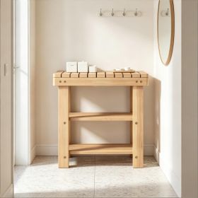3-Tier Solid Wood Shoe Rack Bench Slatted Shelves Storage Seat Organizer Natural Wood Color Home Decor