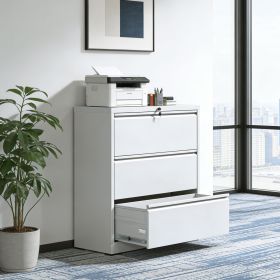 3 Drawer Lateral File Cabinet, 35.4 Inch Wide Metal Filing Cabinet, Locking Heavy Duty File Cabinet for Home Office, Anti-Tip Safety Interlock