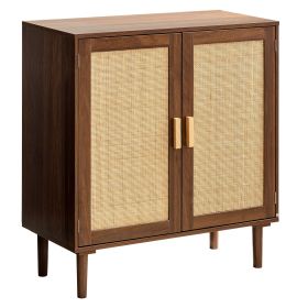 Rattan Cabinet, Rattan Storage Cabinet with 2 Magnetic Doors and Adjustable Shelves