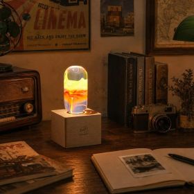 Flame Handmade Resin table lamp, Ambient Night Lights, Bedside Lamp, Light bulb with Wood Base, birthday gifts