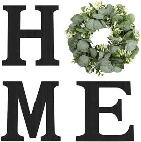 Wood Home Sign with Artificial Eucalyptus Wreath for O, Hanging Farmhouse Wall House Decor Wood Letters for Wall Art Rustic Home Decor