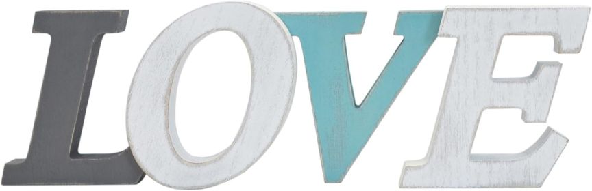 Love Wood Signs in Grey Teal White Multicolor - Farmhouse Rustic Freestanding Letter Decor for Shelf Mantel - 3D Thick Retro Aqua Love Wooden Let