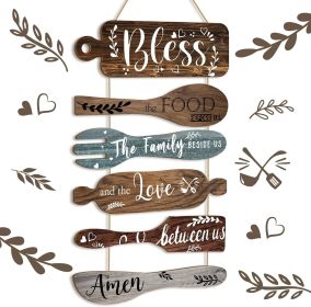 6 Pcs Bless The Food Before Us Farmhouse Kitchen Wall Decor Dining Room Collage Decorations Wall Art Rustic Hanging Wooden Roped Sign 13x21 Inche