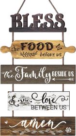 Bless the Food Before Us Farmhouse Kitchen Wall Decor - Family Dining Room Collage Art in Neutral Wood Grain - Vertical Wooden Roped 5pcs Sign 13