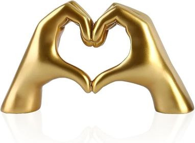 Small Heart Hands Sculpture, Gold Home Decor Modern Style for Living Room Bedroom Bookshelf Office Decorations, Love Finger Statue