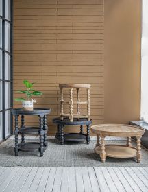 D23.5 x 25" Round 3-Tiered Side Tabel, Natural End Tabel for Lving Room Bedroom Entryway, Brown