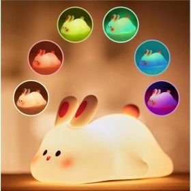 Cute LED Night Light Touch Sensor Cartoon Kid's Nightlights Big Face Rabbit Silicone Night Light Christmas Gift Bedside Lamp Home Decor (Option: Big Face Rabbit Voice Version)