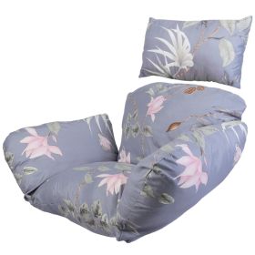1Pc Egg Chair Cushion Hanging Basket Seat Cushion Thicken Soft Egg Swing Chair Pad Hanging Egg Chair Cushion With Headrest (Option: DGreyPinkFlower)