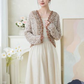 Elegant Crystal Cardigan Crochet Yarn Kit | Secret Garden Series | Susan's Family (Color: Indigo Blue, size: s)