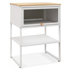 Nightstand with Flip up Door Storage Shelf (Color: White)