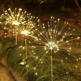 120 LED Solar Fireworks Lights, Starburst Fairy Lights with 8 Lighting Modes, IP4X, Solar Powered Pathway Lights for Patio, Yard (Color: Warm Color)